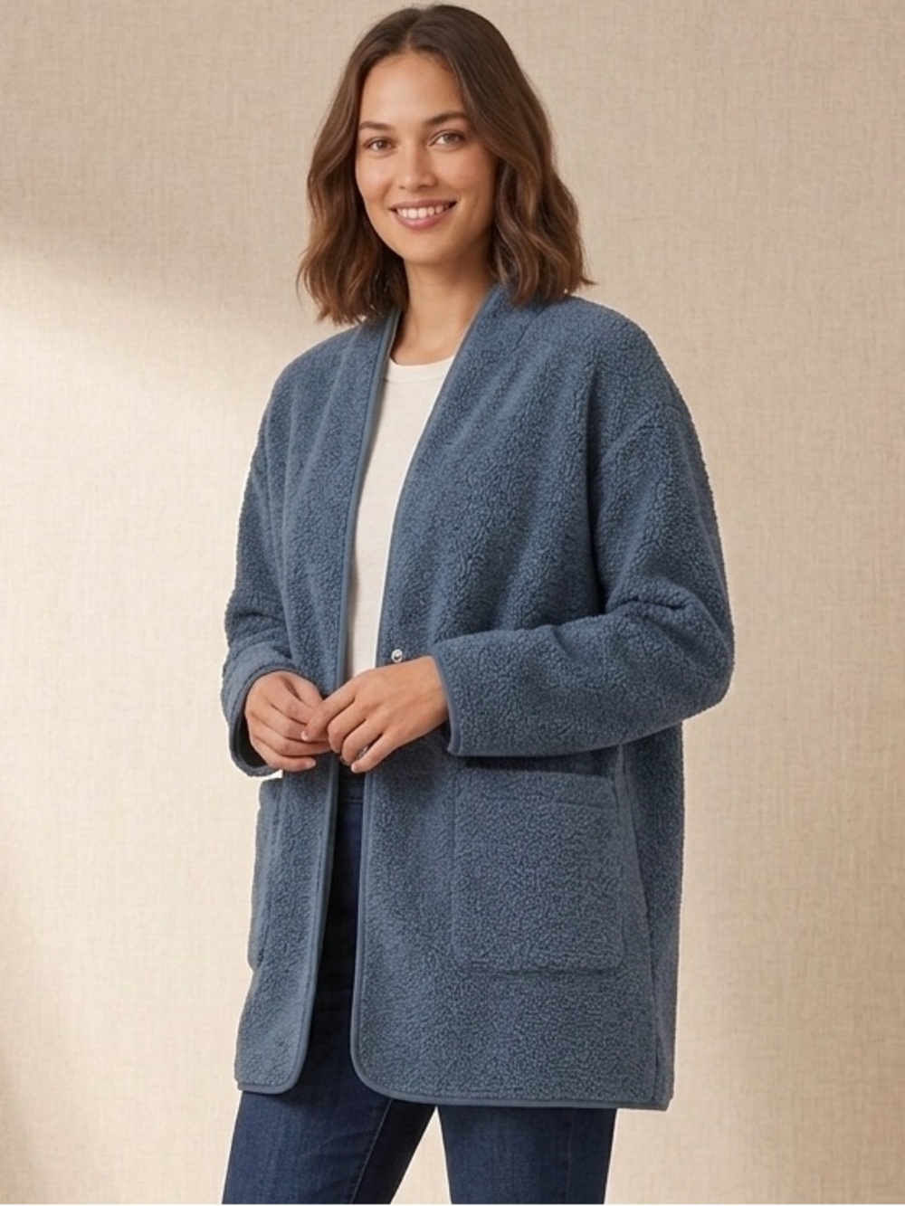 J. Jill Fleece-Lined Boucle Teddy Long Cardigan Sweater Jacket